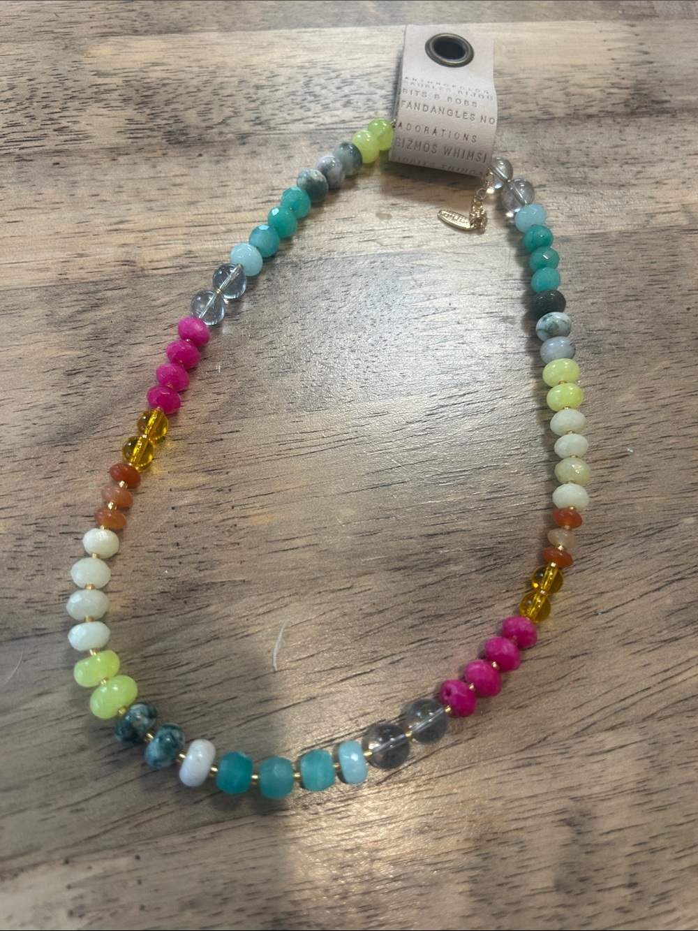Anthropologie Multicolor Bead Necklace in Pink, Teal, Yellow, White